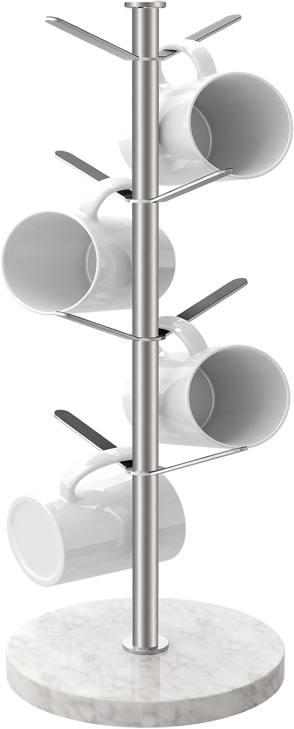 Marble Mug Holder Tree with 8 Hooks for Coffee Cups Stand