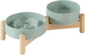 Ceramic Raised Slow Feeder Dog Bowl Set - Elevated Slow Feed Bowls Pet