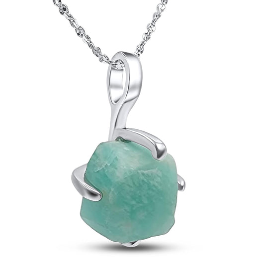 Natural Raw Amazonite Gemstone Pendant Chain Necklace Gift