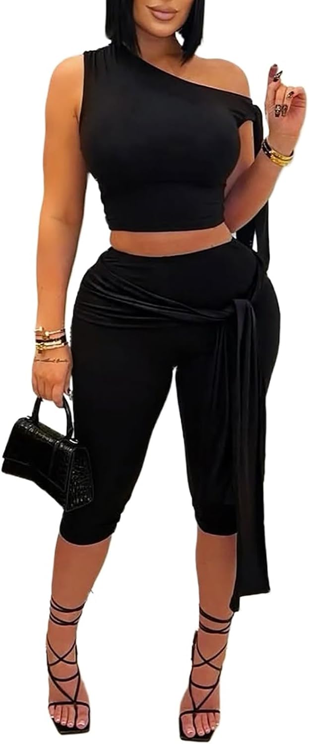 Vssjavun Women's 2 Piece Outfits Sexy Sleeveless Crop Tops