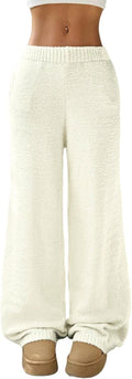 Women's Fuzzy Plush Pajama Pants - Wide Leg Cozy Lounge Bottoms