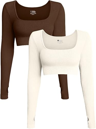 OQQ Women's 2 Piece Crop Top Ribbed Seamless Workout Set