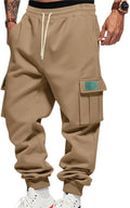 Mens Fleece Cargo Sweatpants Heavyweight Elastic Waist Jogger Pants