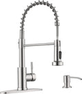 Kitchen Faucet with Soap Dispenser Brushed Nickel - Commercial Pull