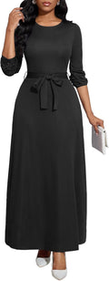 Trendy Women's Long Sleeve Maxi Dress Featuring a Stylish Belt