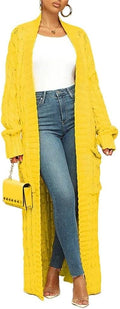 Long Sweater Cardigan for Women - Cozy Floor-Length Cable Knit