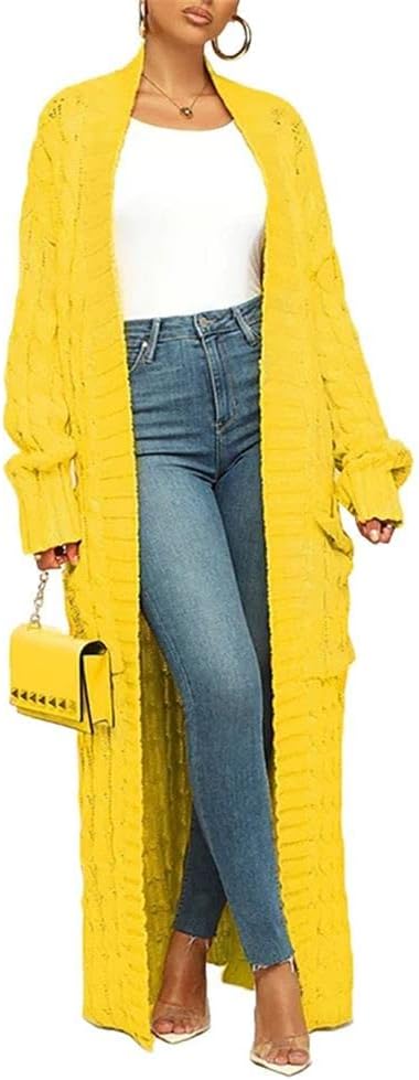 Long Sweaters for Women Open Front Chunky Cable Knit Cardigans