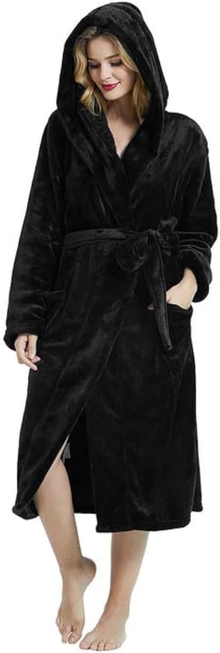Soft Hooded Fleece Robe for Women - Cozy Long Bathrobe