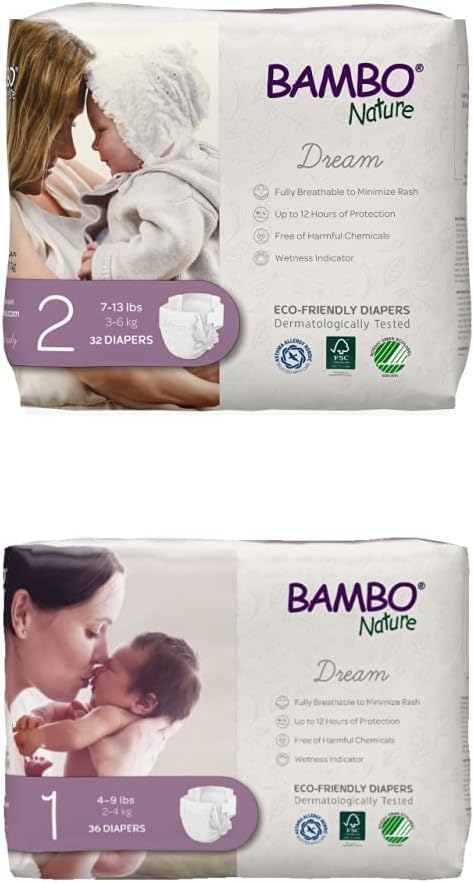 Bambo Nature Eco-Friendly Diapers - Sizes 1 & 2 Bundle