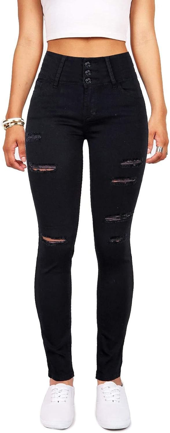 High Waisted Ripped Skinny Jeans for Women by Qazel Vorrlon