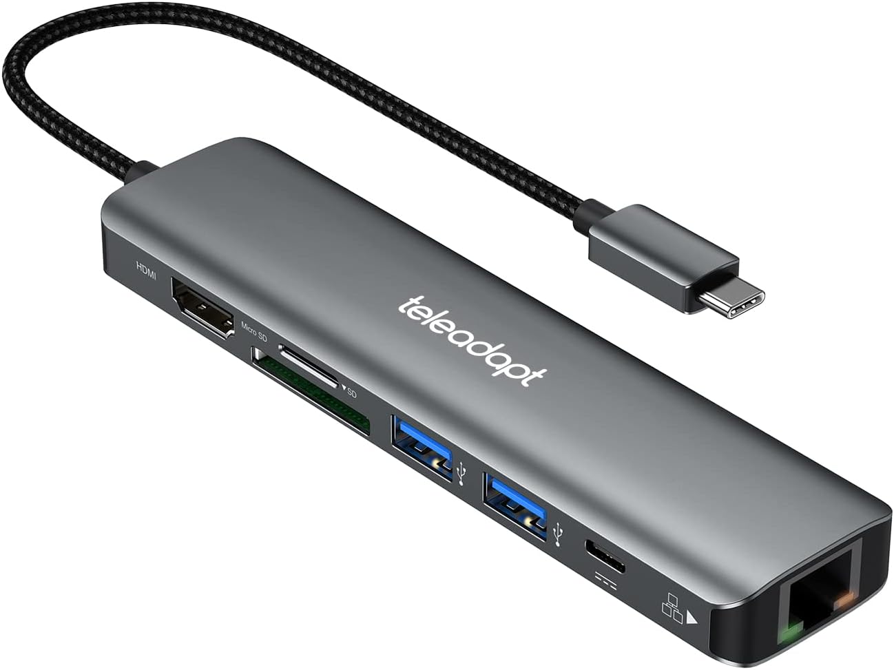 USB C Hub Ethernet 7 in 1 Multiport Adapter for Laptops
