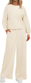 Womens Fall Sweatsuits Two Piece Set - Crewneck Lounge & Wide Leg