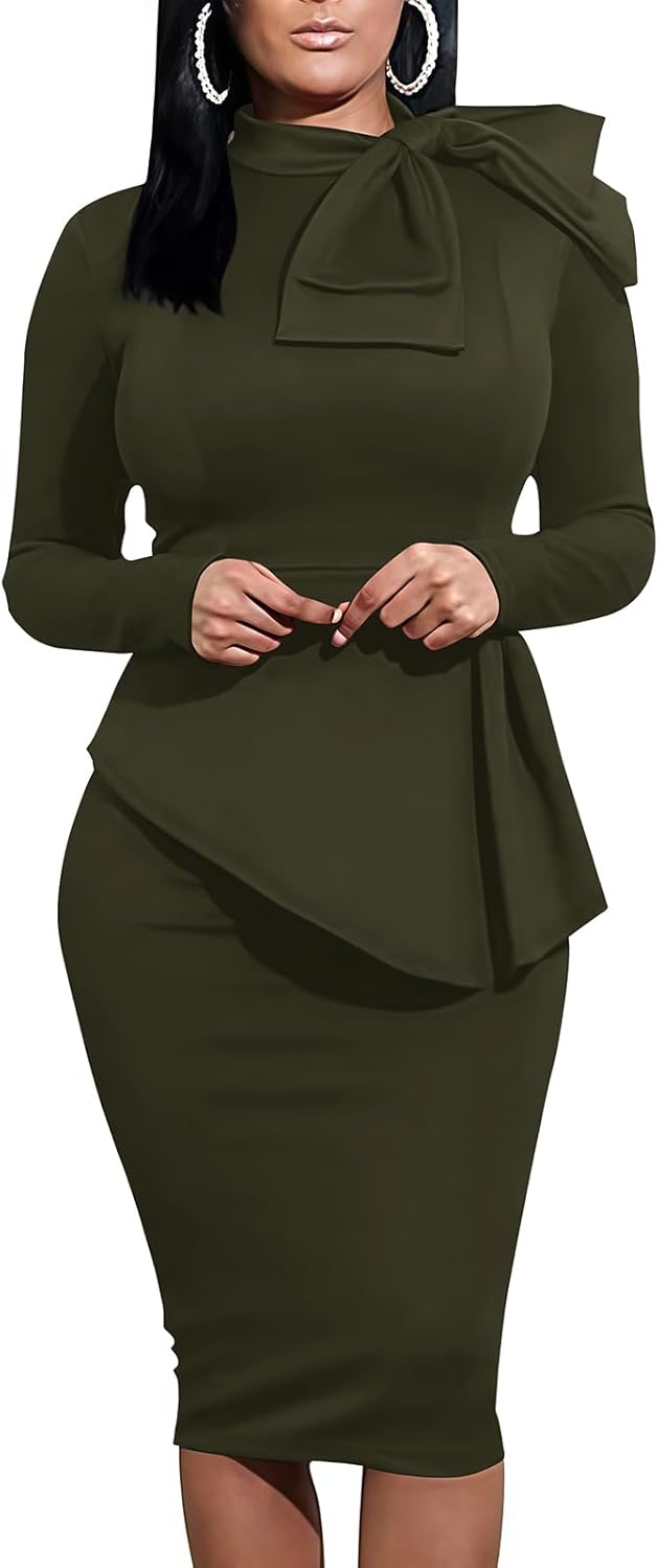 Women's Peplum Bodycon Long Sleeve Dress for Work and Parties