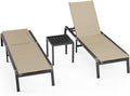 Aluminum Patio Chaise Lounge Chair Set of 2 with Side Table - Foldable