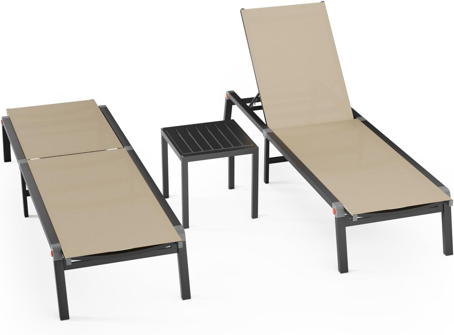 Aluminum Patio Chaise Lounge Chair Set with Adjustable Backrest