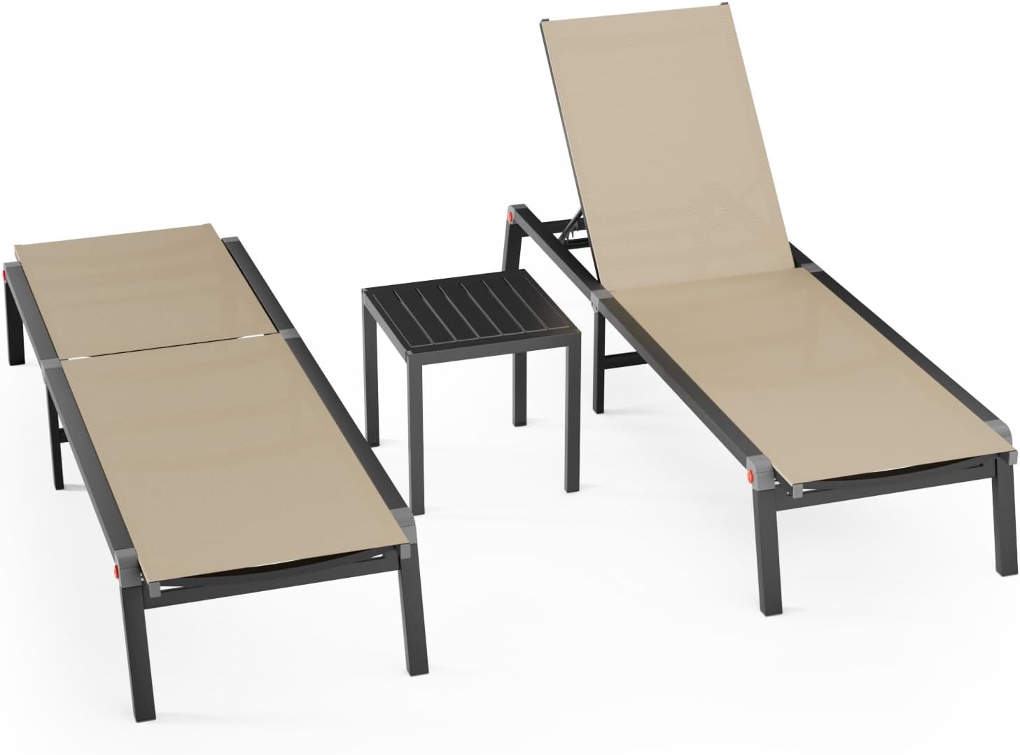 Aluminum Patio Chaise Lounge Chair Set with Adjustable Backrest