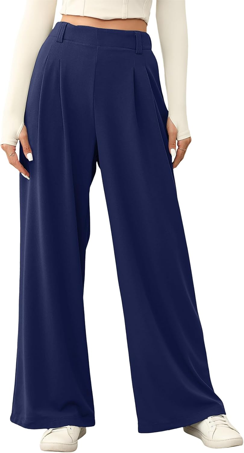 EVALESS Wide Leg Pants for Women - Cozy High Waisted Trousers