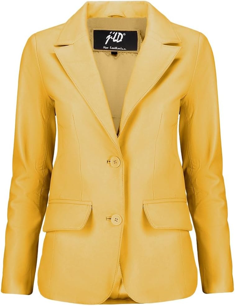 Classic 2-Button Lambskin Leather Blazer for Women - Stylish Coat