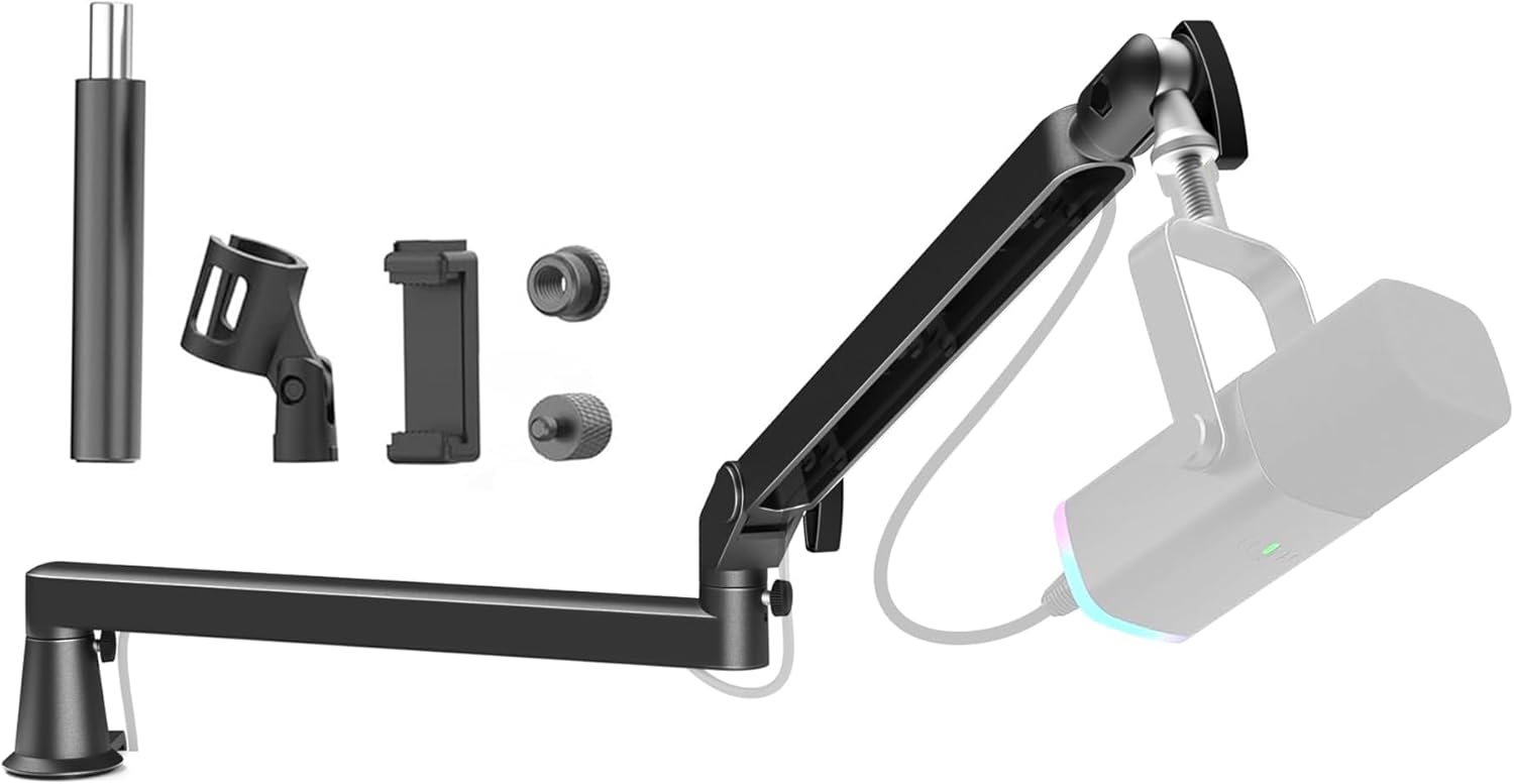 Low Profile Mic Arm with Extra Riser for Flexible Positioning