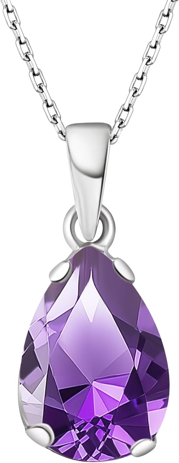 925 Sterling Silver Gemstone Teardrop Necklace for Women