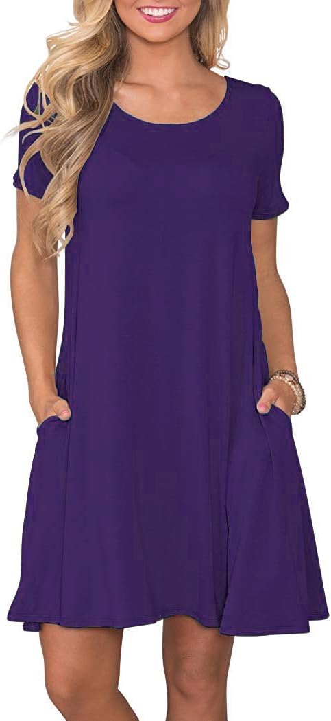 WNEEDU Women's Summer Casual T Shirt Dress with Pockets