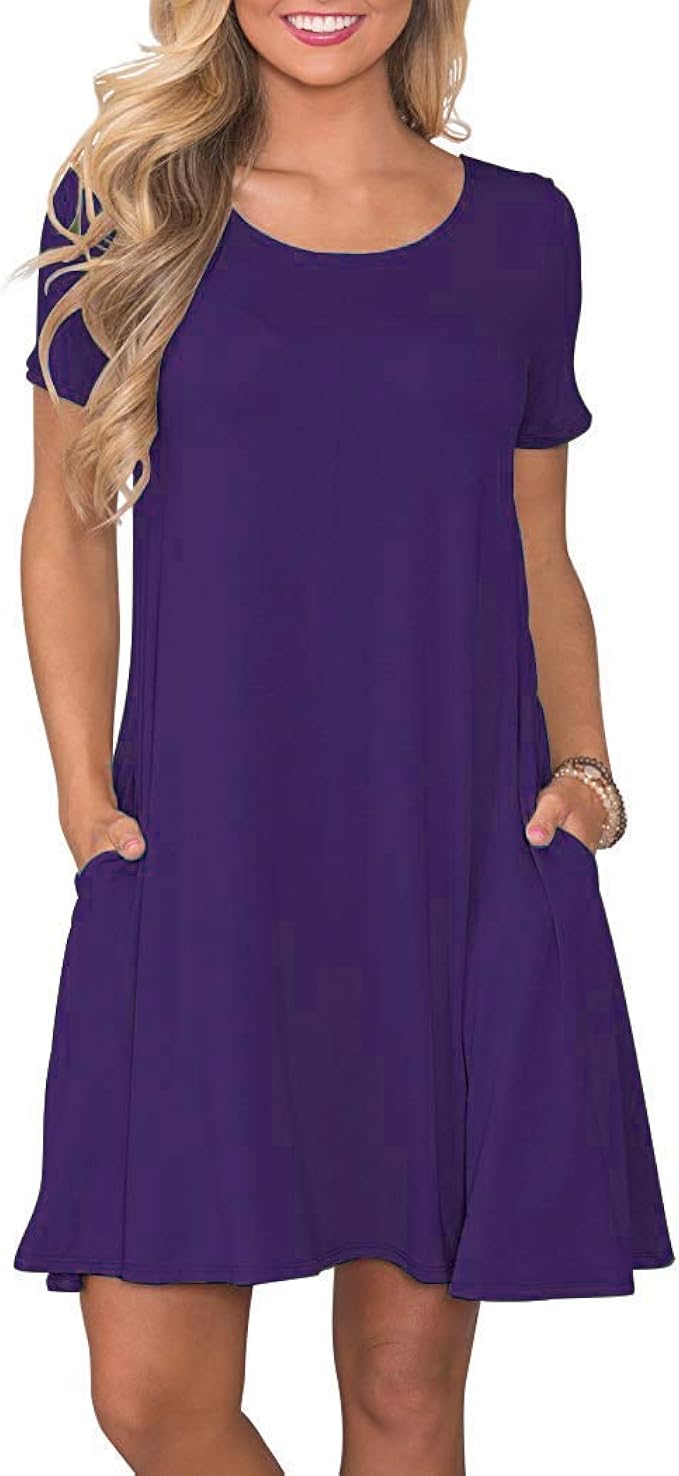 WNEEDU Women's Summer Casual T Shirt Dresses with Pockets