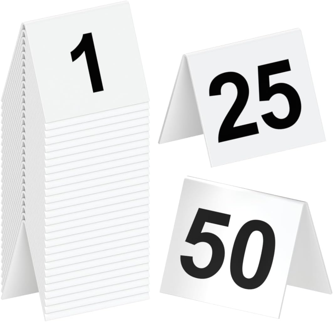 Restaurant Table Numbers 1-50 White Tent Markers for Events