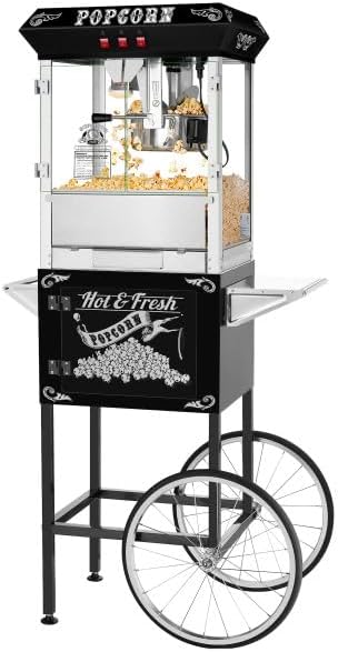 8oz Popcorn Machine with Cart - Stainless Steel Kettle