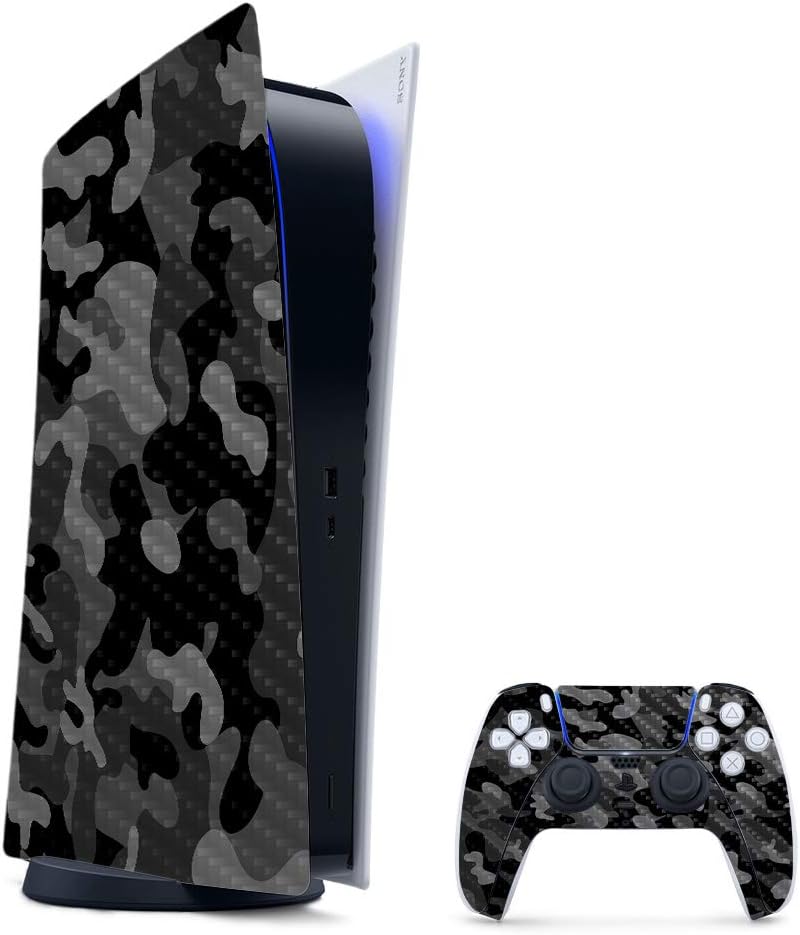 MightySkins Carbon Fiber Gaming Skin for PS5 - Black Camo Style