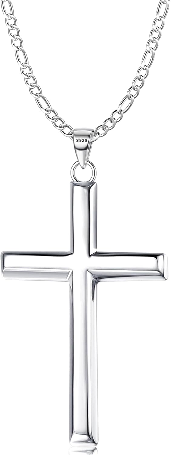 Solid 925 Sterling Silver Cross Necklace for Men and Women