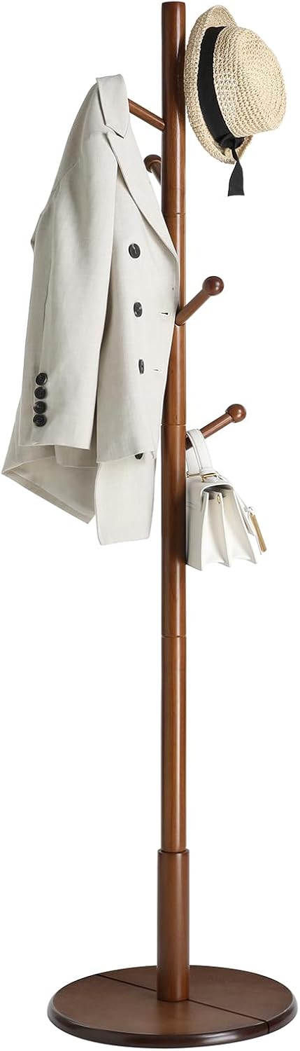 VASAGLE Solid Wood Coat Rack with 7 Hooks for Entryway Style