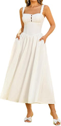 KUTUMAI Women Lace Square Neck Midi Dress - Flowy Corset Smocked