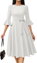 Women's Vintage Bell Sleeve Midi Dress - Elegant Wedding Guest Style