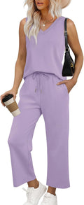 Two Piece Set for Women Summer Outfits V Neck - Trendy Lounge Set