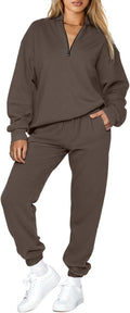 Women 2 Piece Sweatsuit Oversized Half Zip Pullover Jogger Set - Cozy