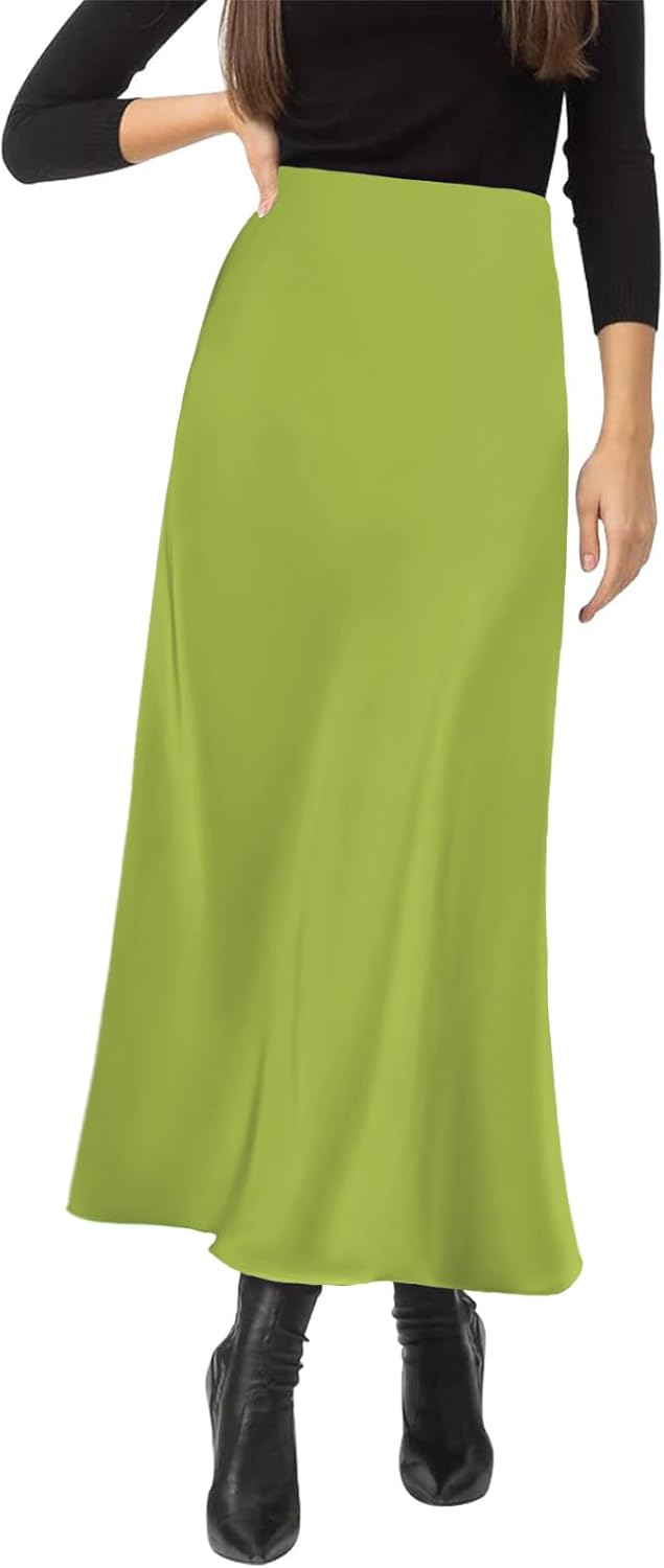 Women's Satin Silky High Waist Maxi Skirt for Elegant Style