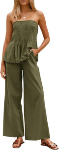 Tankaneo Womens 2 Piece Strapless Tube Top & Wide Leg Pants Set Sets