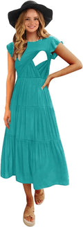Womens Flutter Short Sleeve Smocked Nursing Dress - Smocked Cotton