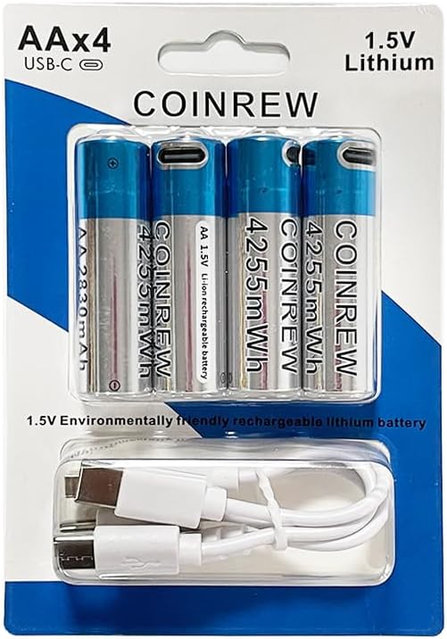 Long-Lasting AA Lithium Batteries - 2830mAh, USB-C, 4-Pack