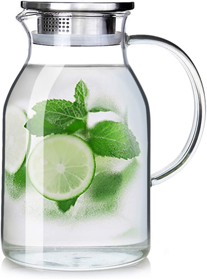 68OZ Glass Pitcher with Lid for Hot and Cold Beverages