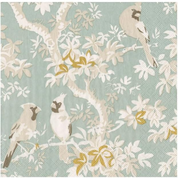 Caspari Songbirds Cocktail Napkins - Set of 20, Celadon