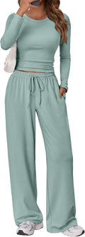 Trendy Queen Women's 2 Piece Lounge Set - Casual Crop Top & Wide Leg
