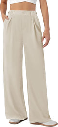 Wide Leg Womens Dress Pants with Elastic Waist - Stretchy Work Slacks