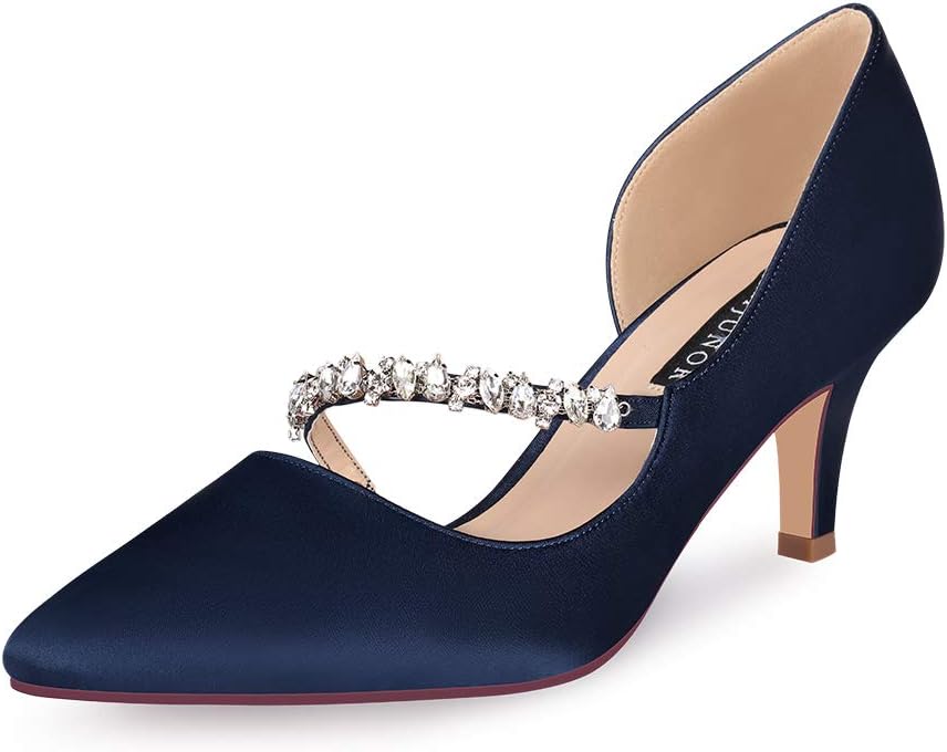 ERIJUNOR Women Mid Kitten Heels Closed Pointy Toe DOrsay Pumps