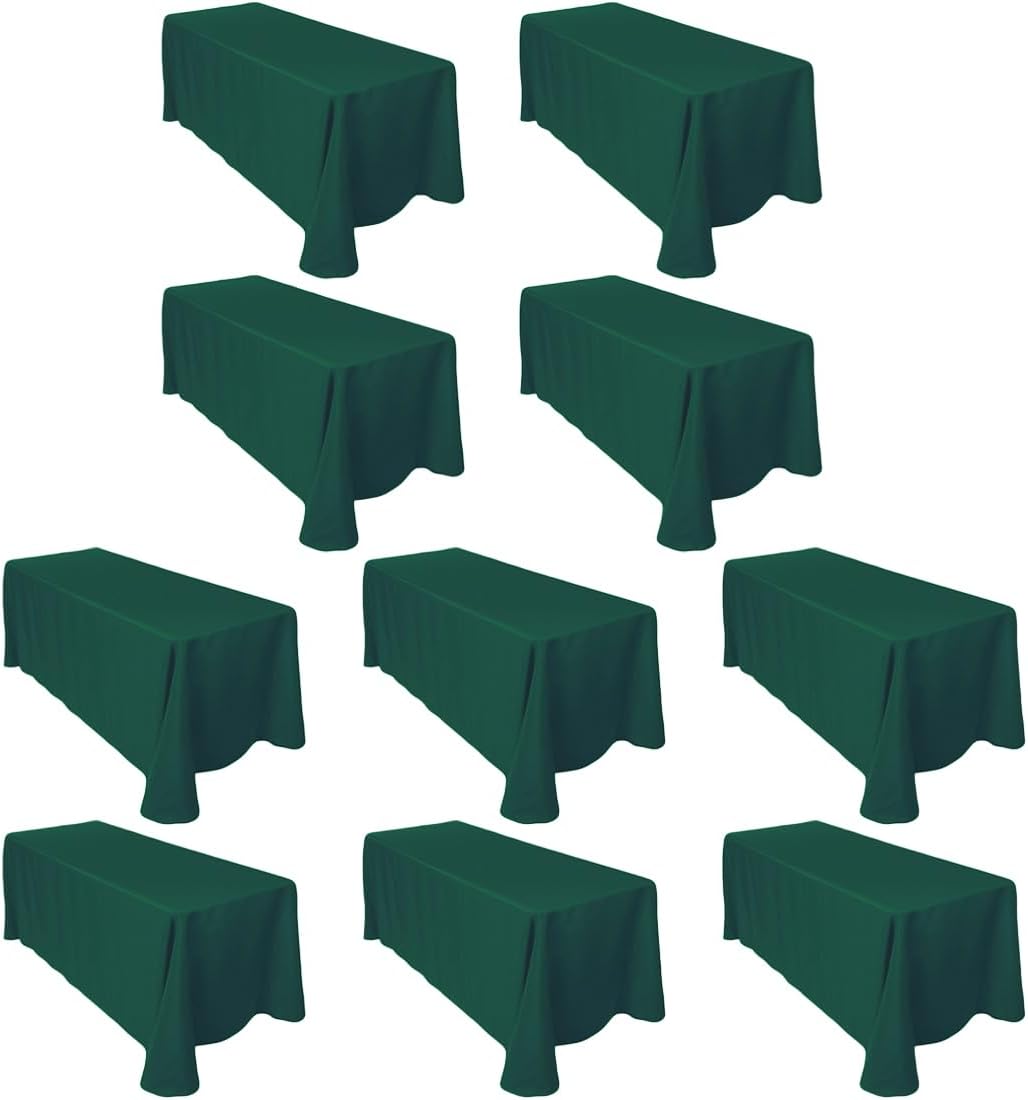 Hunter Green Rectangular Tablecloths for 8 ft Tables - 10-Pack