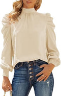 Dokotoo Womens Long Sleeve High Neck Puff Casual Loose Blouse - Soft