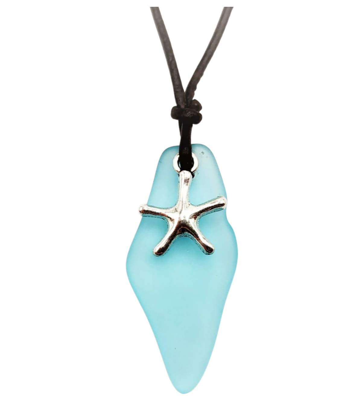 Handmade Sea Glass Shard Leather Cord Unisex Necklace Gift