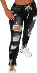 High Waist Skinny Stretch Ripped Jeans for Women - Flattering Fit