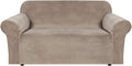 Stretch Velvet Loveseat Cover for 2 Cushion Sofa - Thick Taupe Fit