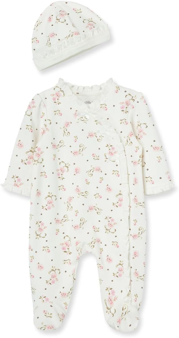 Little Me 100% Cotton Baby Girl Romper Set - Tag-Free & Footed!